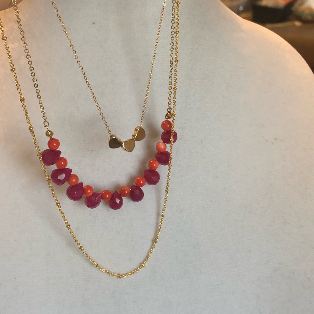 Gold & Turmalina / Coral Necklace 3 Layers - Picture 3 of 3